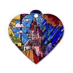 Beauty Stained Glass Castle Building Dog Tag Heart (Two Sides) from ArtsNow.com Front