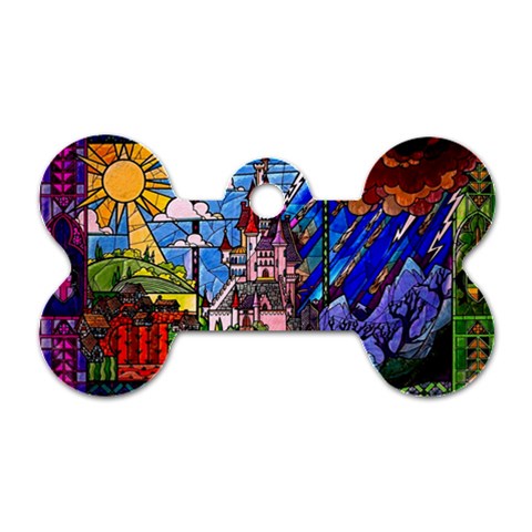 Beauty Stained Glass Castle Building Dog Tag Bone (One Side) from ArtsNow.com Front
