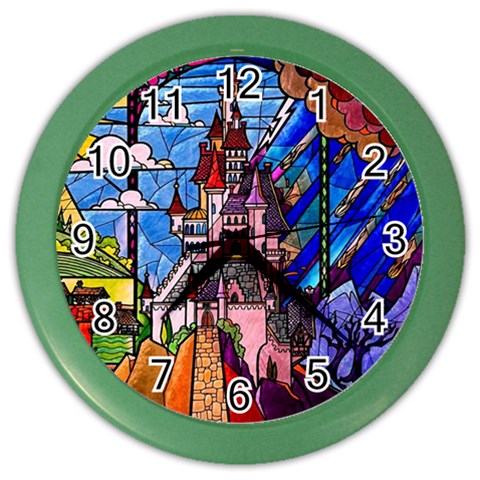 Beauty Stained Glass Castle Building Color Wall Clock from ArtsNow.com Front