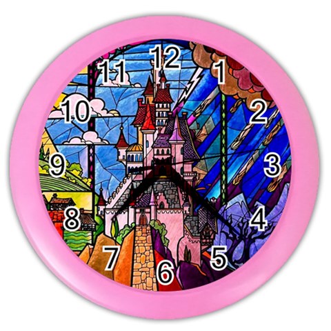 Beauty Stained Glass Castle Building Color Wall Clock from ArtsNow.com Front