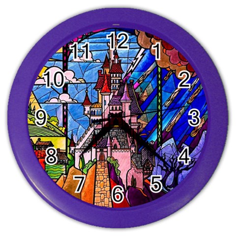 Beauty Stained Glass Castle Building Color Wall Clock from ArtsNow.com Front