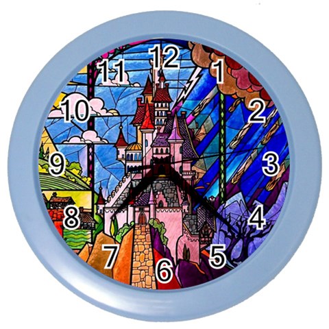 Beauty Stained Glass Castle Building Color Wall Clock from ArtsNow.com Front