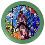 Beauty Stained Glass Castle Building Color Wall Clock