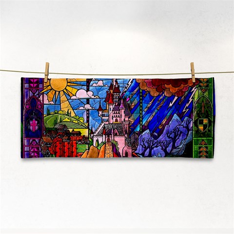 Beauty Stained Glass Castle Building Hand Towel from ArtsNow.com Front