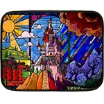 Beauty Stained Glass Castle Building Fleece Blanket (Mini)