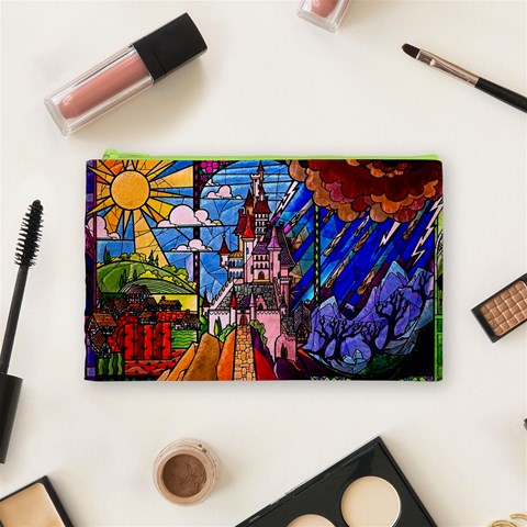 Beauty Stained Glass Castle Building Cosmetic Bag (Medium) from ArtsNow.com Front