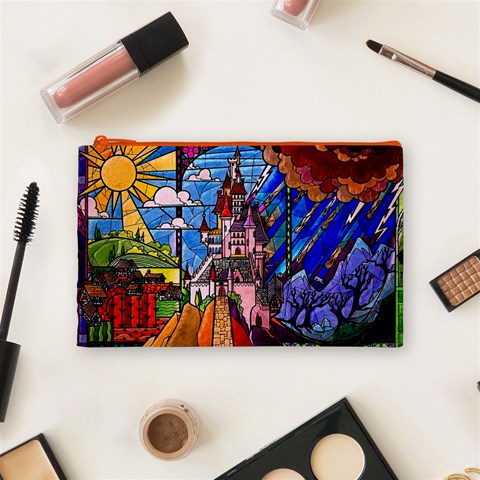 Beauty Stained Glass Castle Building Cosmetic Bag (Medium) from ArtsNow.com Front