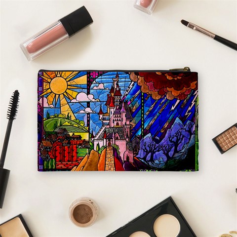 Beauty Stained Glass Castle Building Cosmetic Bag (Medium) from ArtsNow.com Back