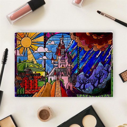 Beauty Stained Glass Castle Building Cosmetic Bag (Large) from ArtsNow.com Front