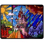Beauty Stained Glass Castle Building Fleece Blanket (Medium)