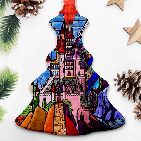 Beauty Stained Glass Castle Building Ornament (Christmas Tree)  from ArtsNow.com Front