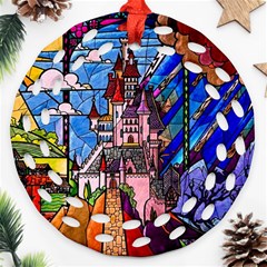 Beauty Stained Glass Castle Building Round Filigree Ornament (Two Sides) from ArtsNow.com Back
