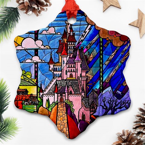 Beauty Stained Glass Castle Building Snowflake Ornament (Two Sides) from ArtsNow.com Back