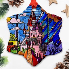 Beauty Stained Glass Castle Building Snowflake Ornament (Two Sides) from ArtsNow.com Back
