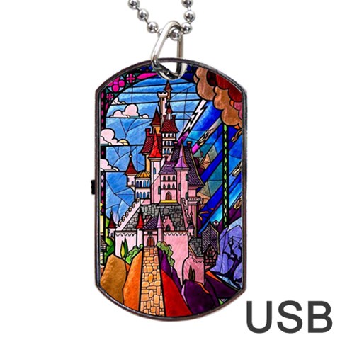 Beauty Stained Glass Castle Building Dog Tag USB Flash (Two Sides) from ArtsNow.com Front