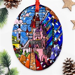 Beauty Stained Glass Castle Building Oval Filigree Ornament (Two Sides) from ArtsNow.com Back