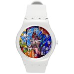 Beauty Stained Glass Castle Building Round Plastic Sport Watch (M)