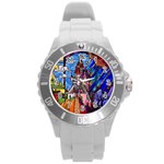 Beauty Stained Glass Castle Building Round Plastic Sport Watch (L)