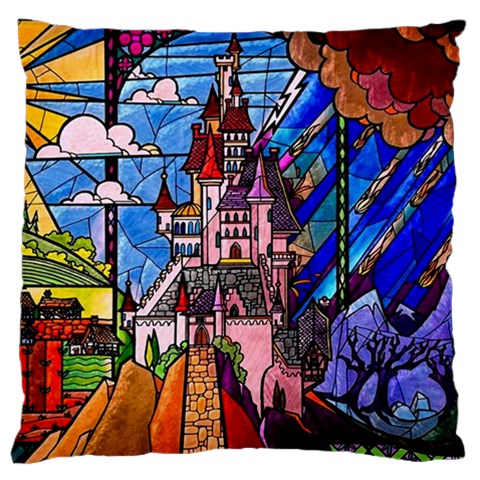 Beauty Stained Glass Castle Building Large Cushion Case (One Side) from ArtsNow.com Front