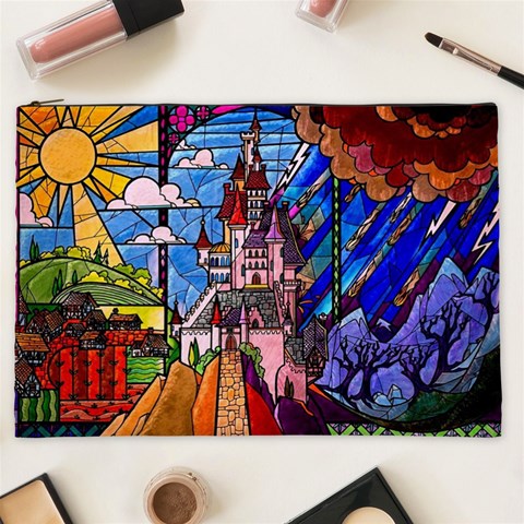 Beauty Stained Glass Castle Building Cosmetic Bag (XXL) from ArtsNow.com Front