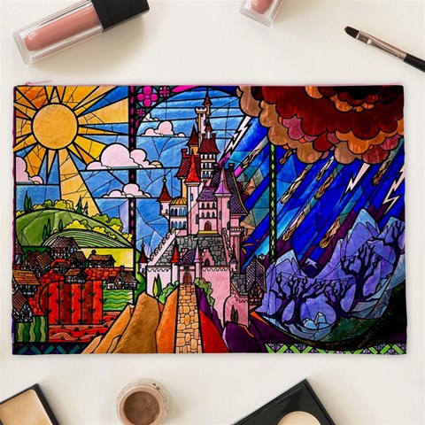 Beauty Stained Glass Castle Building Cosmetic Bag (XXL) from ArtsNow.com Front