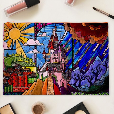 Beauty Stained Glass Castle Building Cosmetic Bag (XXL) from ArtsNow.com Front