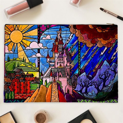 Beauty Stained Glass Castle Building Cosmetic Bag (XXL) from ArtsNow.com Back