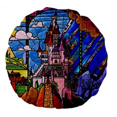 Beauty Stained Glass Castle Building Large 18  Premium Round Cushions from ArtsNow.com Back