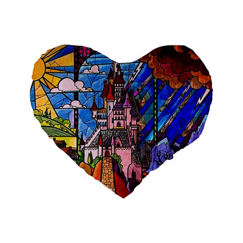 Beauty Stained Glass Castle Building Standard 16  Premium Heart Shape Cushions from ArtsNow.com Front