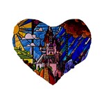 Beauty Stained Glass Castle Building Standard 16  Premium Heart Shape Cushions