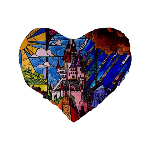 Beauty Stained Glass Castle Building Standard 16  Premium Heart Shape Cushions from ArtsNow.com Back