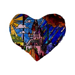 Beauty Stained Glass Castle Building Standard 16  Premium Heart Shape Cushions from ArtsNow.com Back