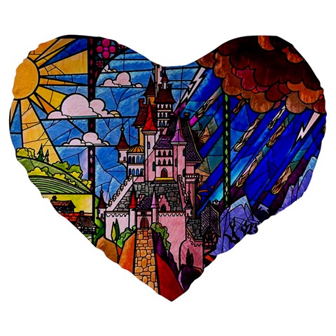 Beauty Stained Glass Castle Building Large 19  Premium Heart Shape Cushions from ArtsNow.com Front
