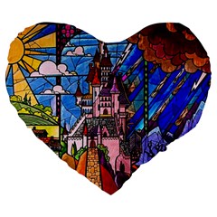 Beauty Stained Glass Castle Building Large 19  Premium Heart Shape Cushions from ArtsNow.com Front