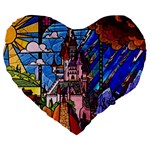 Beauty Stained Glass Castle Building Large 19  Premium Heart Shape Cushions