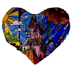 Beauty Stained Glass Castle Building Large 19  Premium Heart Shape Cushions from ArtsNow.com Back