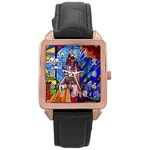 Beauty Stained Glass Castle Building Rose Gold Leather Watch 