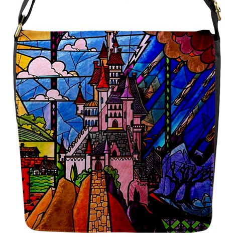 Beauty Stained Glass Castle Building Flap Closure Messenger Bag (S) from ArtsNow.com Front