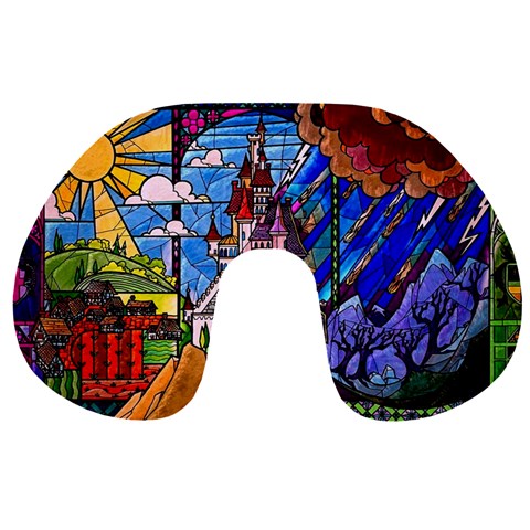 Beauty Stained Glass Castle Building Travel Neck Pillow from ArtsNow.com Front