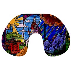 Beauty Stained Glass Castle Building Travel Neck Pillow from ArtsNow.com Front