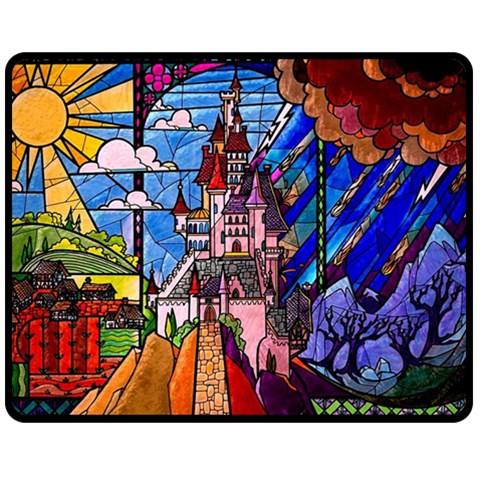 Beauty Stained Glass Castle Building Two Sides Fleece Blanket (Medium) from ArtsNow.com 58.8 x47.4  Blanket Front