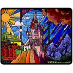 Beauty Stained Glass Castle Building Two Sides Fleece Blanket (Medium)