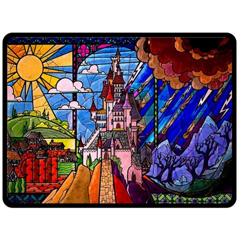 Beauty Stained Glass Castle Building Two Sides Fleece Blanket (Large) from ArtsNow.com 80 x60  Blanket Front