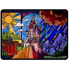 Beauty Stained Glass Castle Building Two Sides Fleece Blanket (Large) from ArtsNow.com 80 x60  Blanket Back