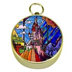 Beauty Stained Glass Castle Building Gold Compasses