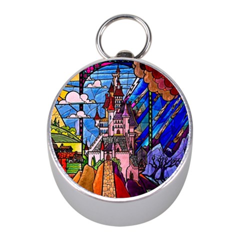 Beauty Stained Glass Castle Building Mini Silver Compasses from ArtsNow.com Front