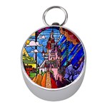 Beauty Stained Glass Castle Building Mini Silver Compasses