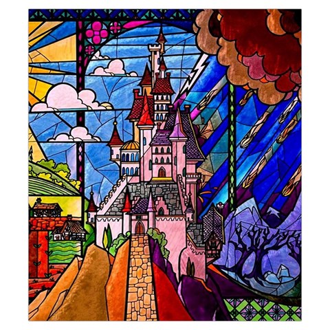Beauty Stained Glass Castle Building Drawstring Pouch (Small) from ArtsNow.com Back