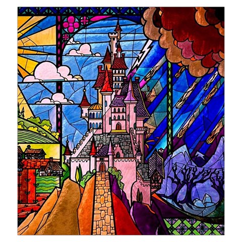 Beauty Stained Glass Castle Building Drawstring Pouch (Large) from ArtsNow.com Front