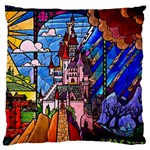 Beauty Stained Glass Castle Building Standard Premium Plush Fleece Cushion Case (Two Sides)